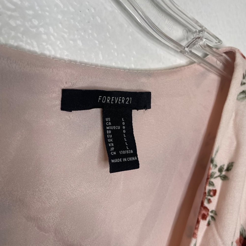 Forever 21 Womens Dress Size Large Blush Pink Floral V-Neck Short Sleeve Casual - Picture 3 of 13
